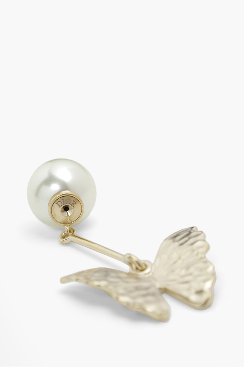 CHRISTIAN DIOR Butterfly Tribales Earrings in Gold Metal with White Resin Pearls 1