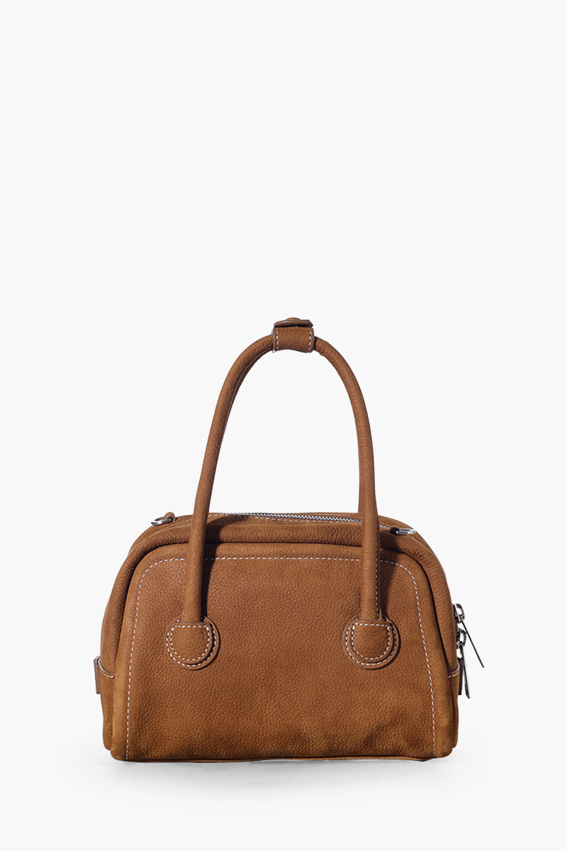 MARGE SHERWOOD Soft Tote Mini Bag in Chestnut Nubuck Shrunken Grain Cow Leather 1