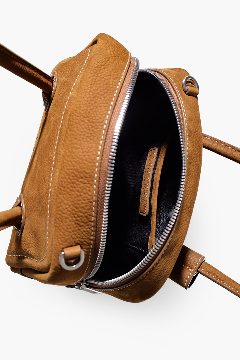 MARGE SHERWOOD Soft Tote Mini Bag in Chestnut Nubuck Shrunken Grain Cow Leather 3