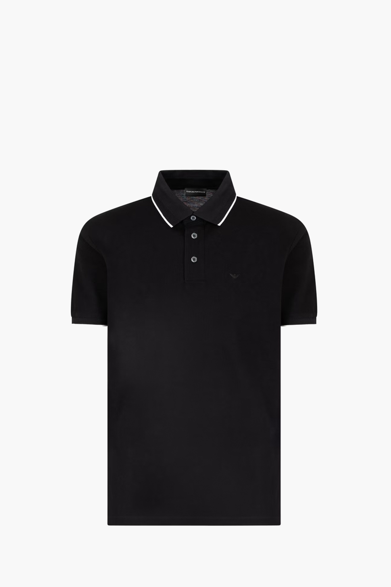 EMPORIO ARMANI Stretch Piqué Polo Shirt With Micro Eagle Embroider in Black 0
