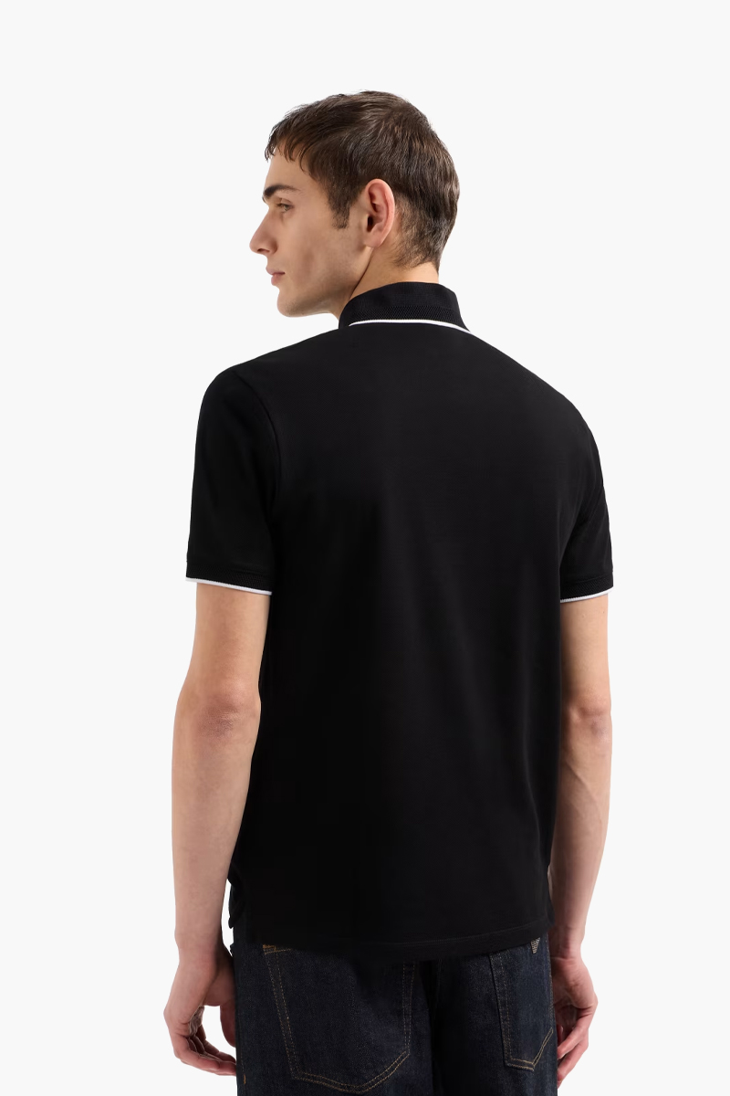 EMPORIO ARMANI Stretch Piqué Polo Shirt With Micro Eagle Embroider in Black 2