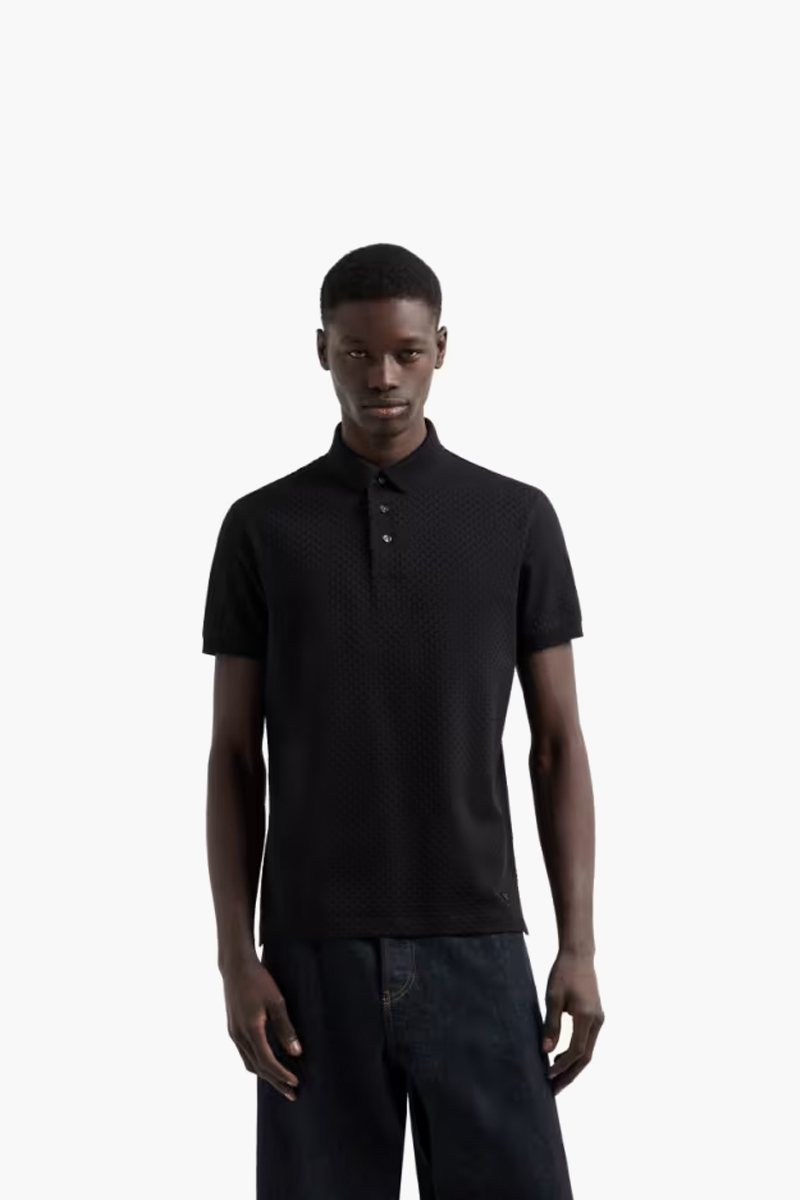 EMPORIO ARMANI Polo En Jersey Jacquard in Black 1