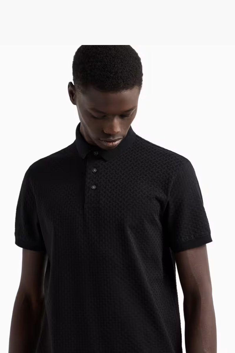 EMPORIO ARMANI Polo En Jersey Jacquard in Black 3