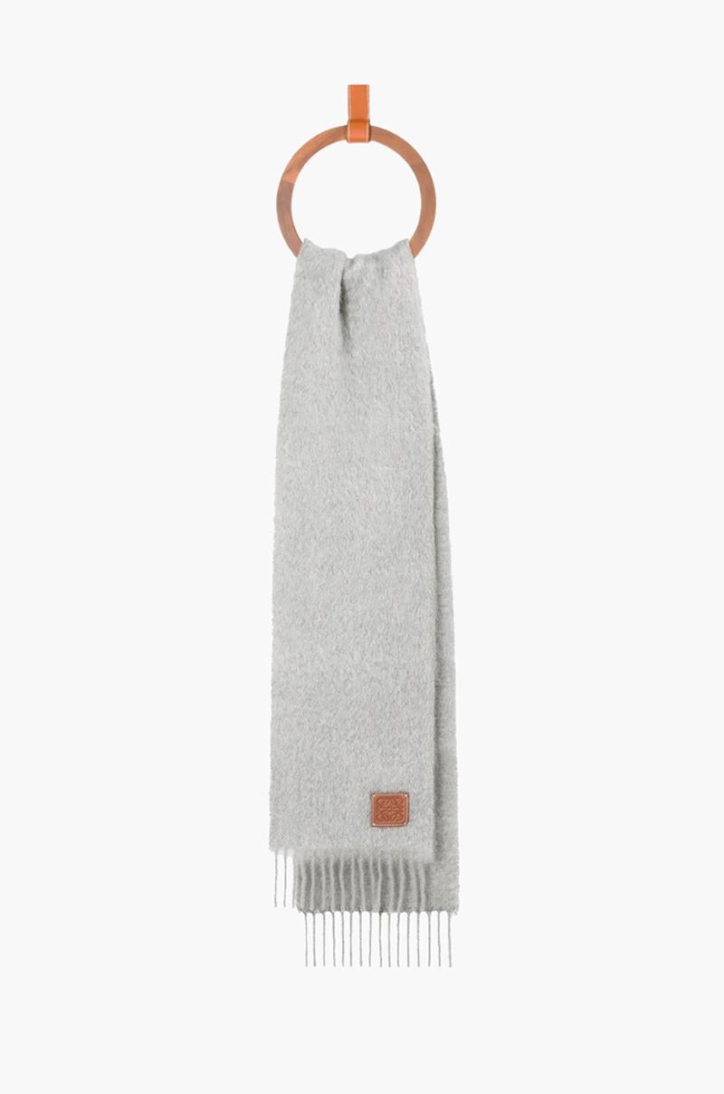 LOEWE Mohair and Wool Scraf in Light Grey with Embossed Anagram Logo Patch 1
