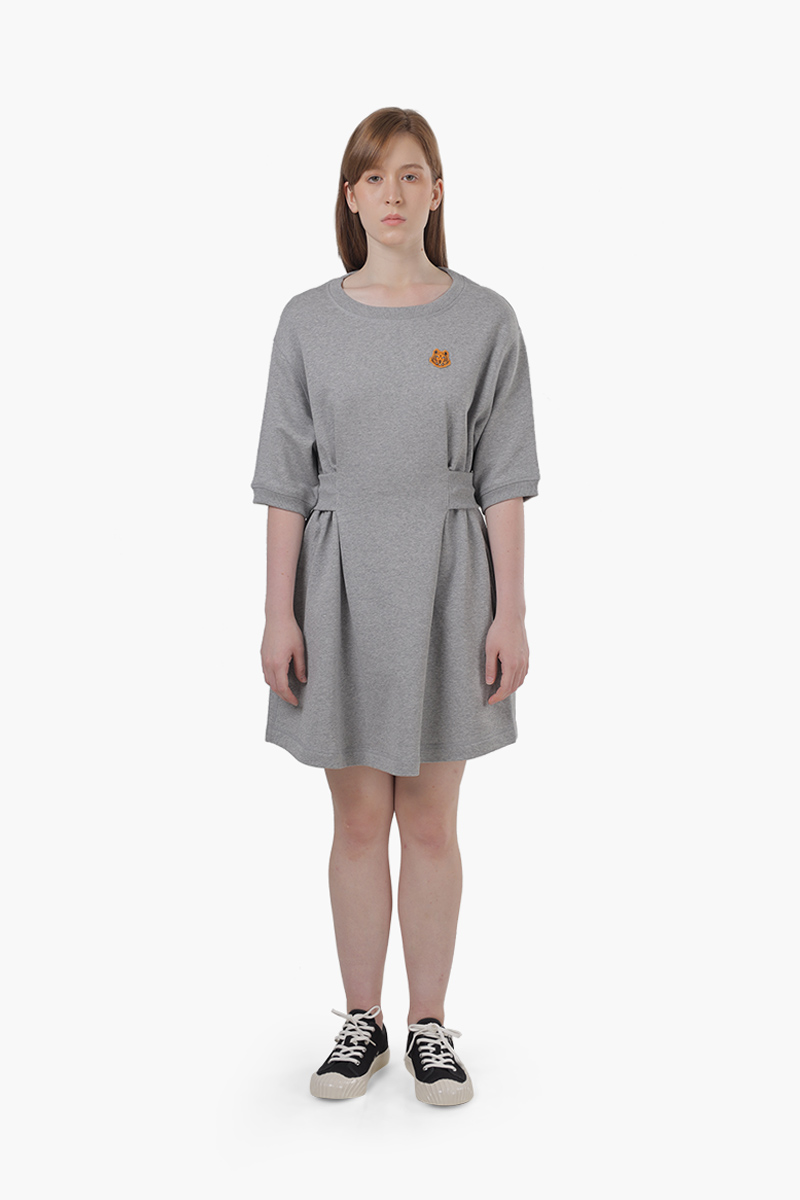 KENZO Women Tiger Crest Patch Sweatshirt Dress in Pearl Grey 0