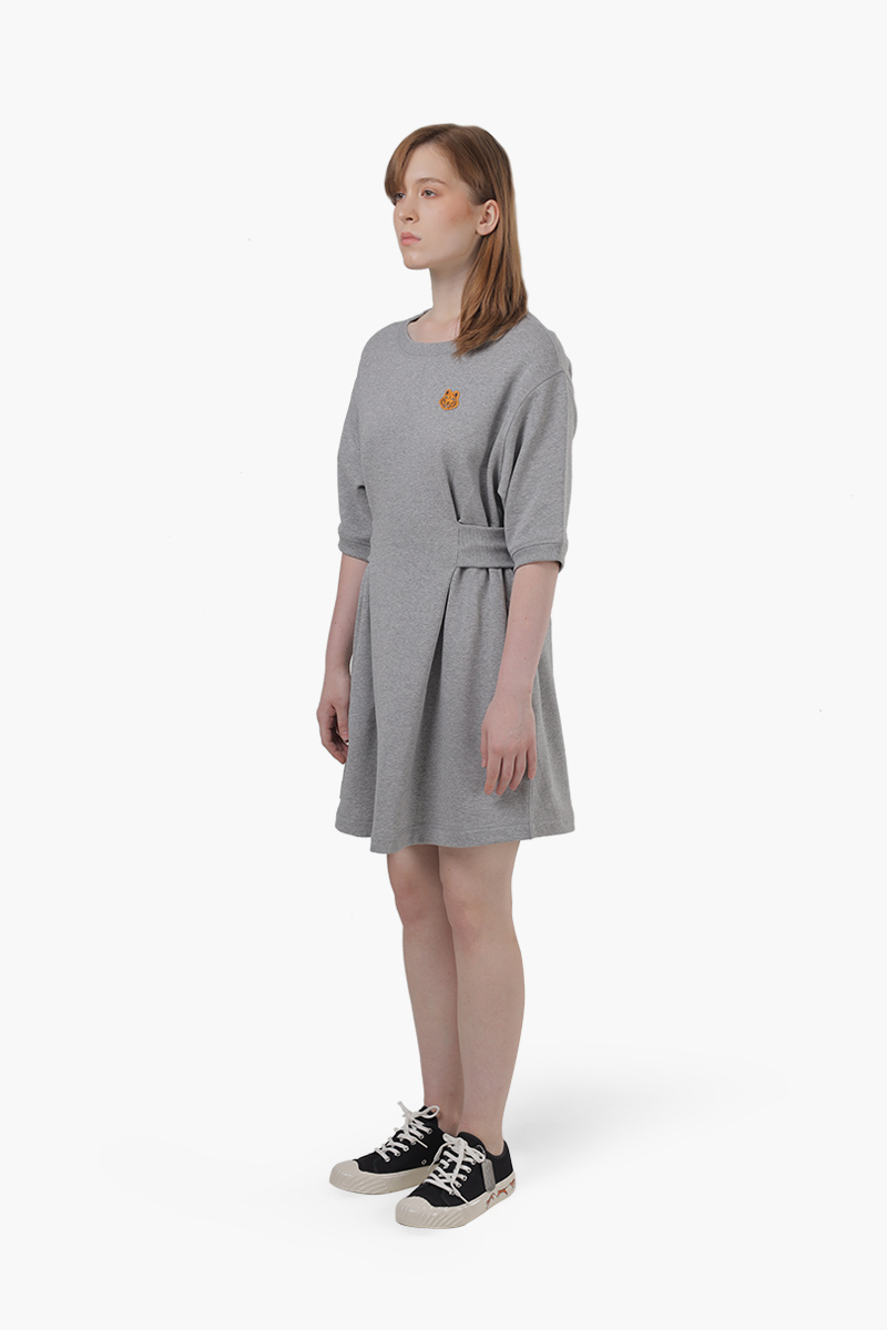 KENZO Women Tiger Crest Patch Sweatshirt Dress in Pearl Grey 2