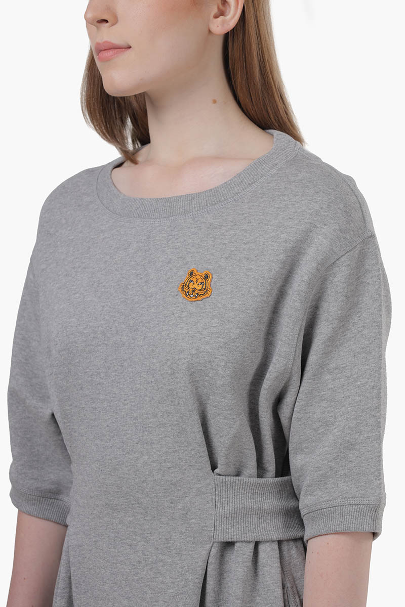 KENZO Women Tiger Crest Patch Sweatshirt Dress in Pearl Grey 3