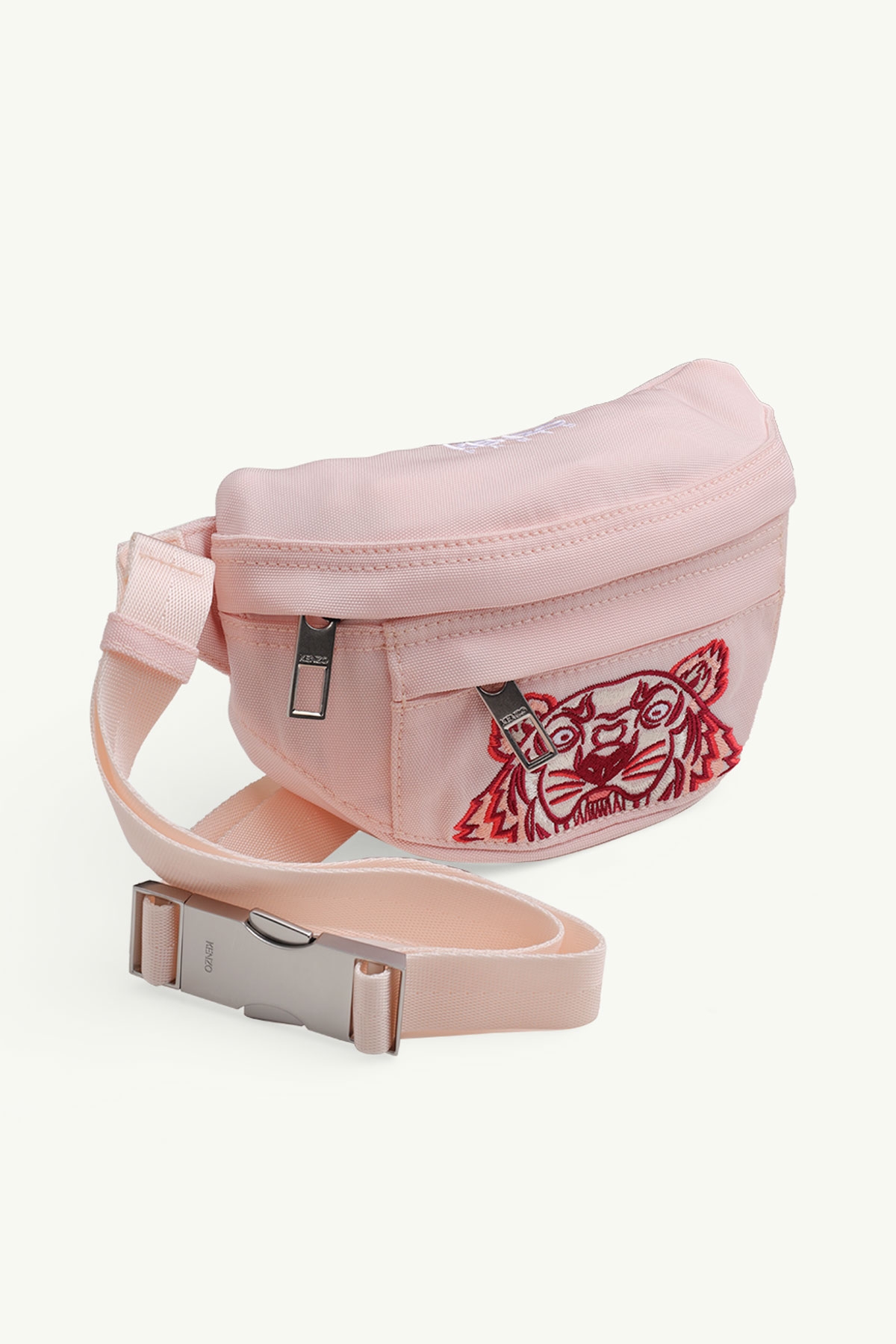 KENZO Small Tiger Kampus Canvas Bumbag in Faded Pink/Red/White 2