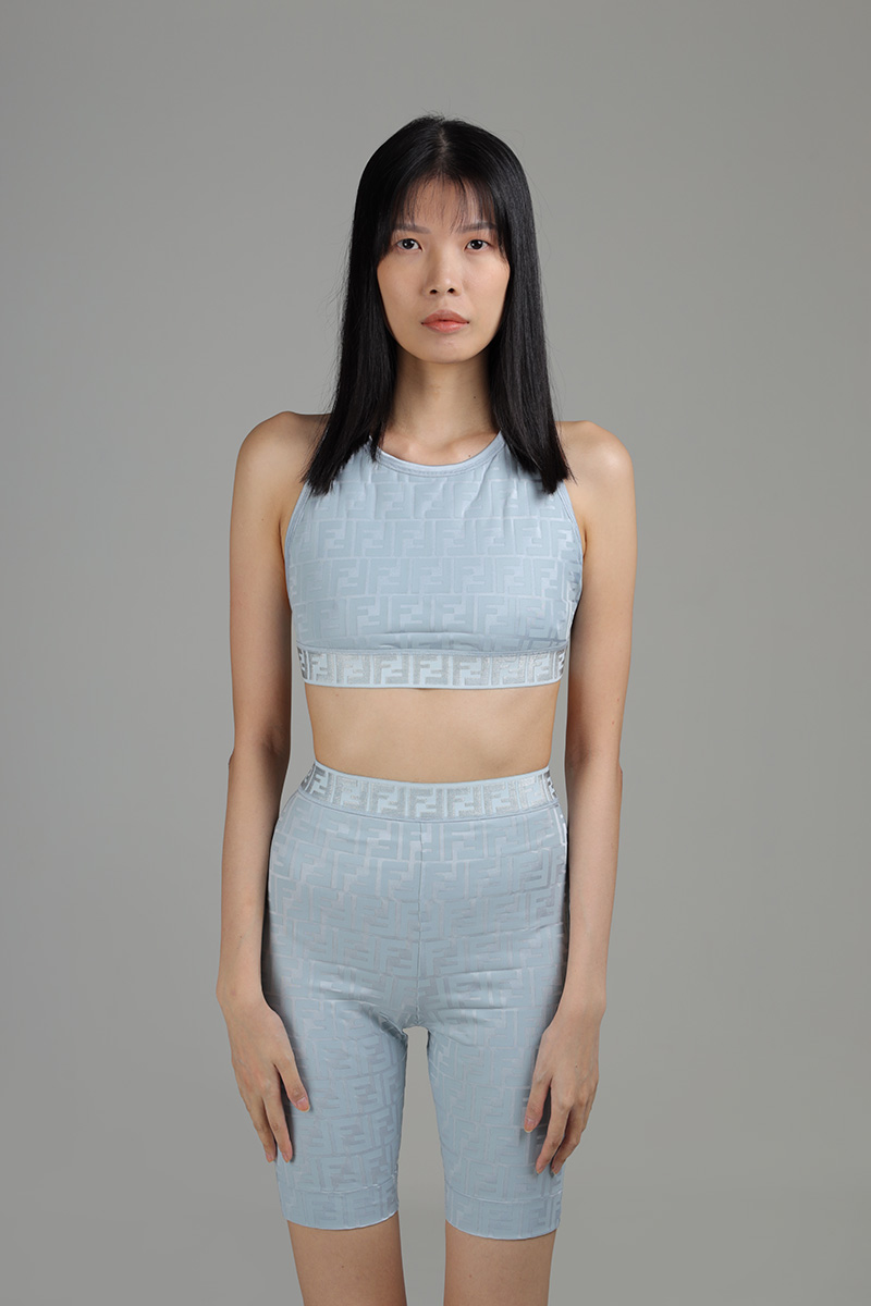 FENDI Sports Top All Over FF Motif in Light Blue with Halter Neck 0