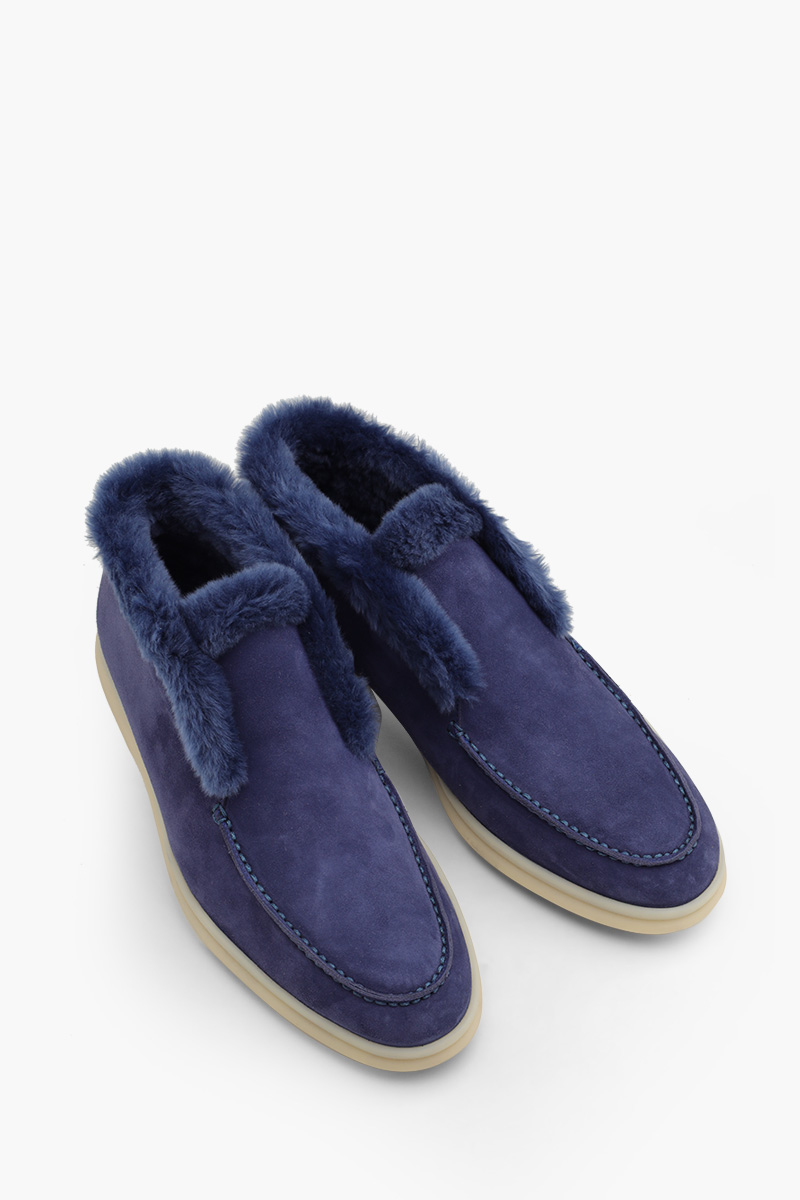 LORO PIANA Open Walk Chukka Boots in Midnight Blue Suede 1