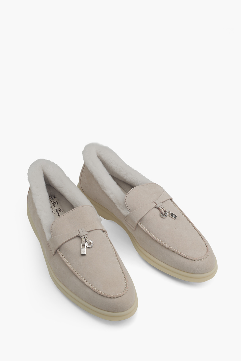 LORO PIANA Summer Charms Walk Loafers in Pearl Powder Suede 1