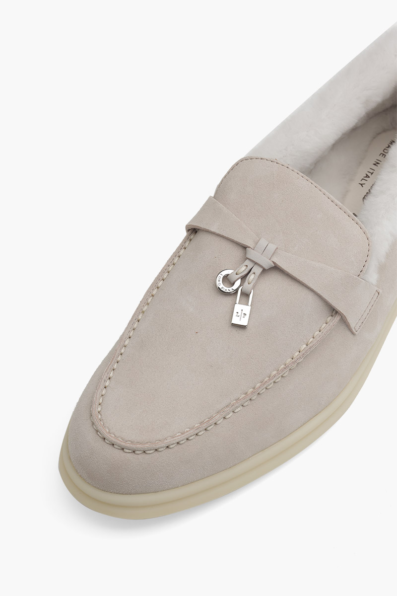 LORO PIANA Summer Charms Walk Loafers in Pearl Powder Suede 4