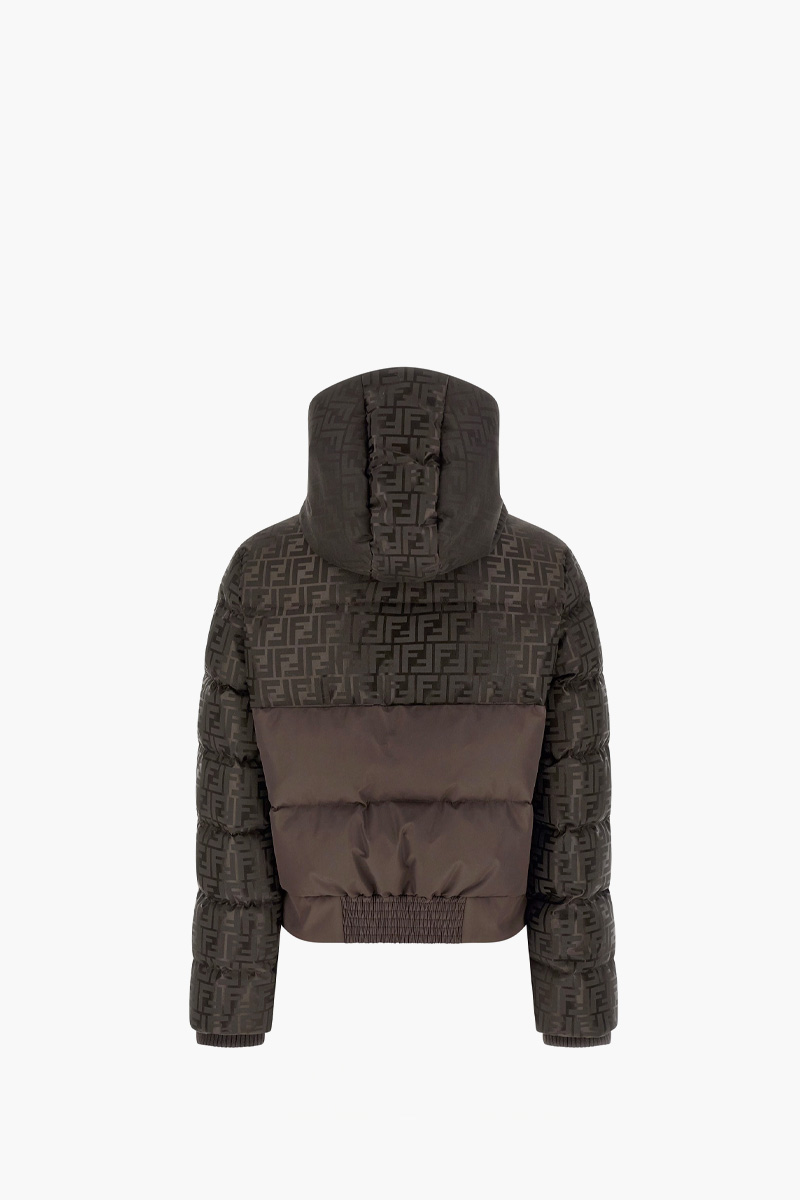 FENDI Women Logo Jacquard FF Short Down Jacket in Dark Brown Nylon 2