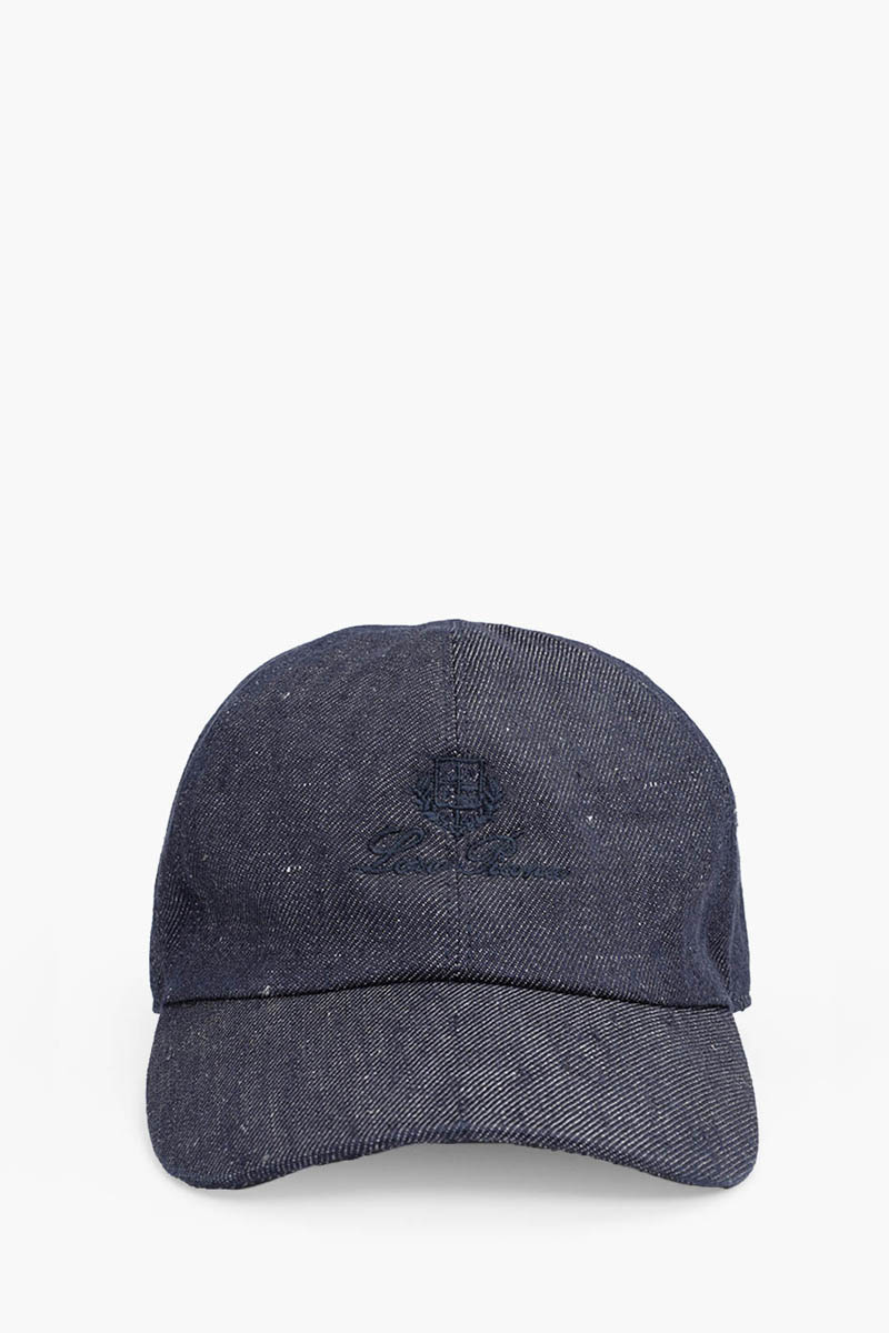 LORO PIANA Embroidered Logo Baseball Cap in Intimate Blue Linen
 0