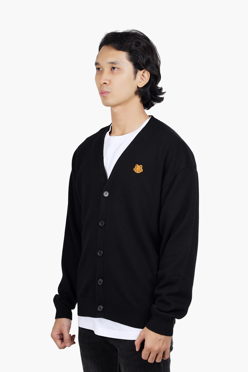 KENZO Men Tiger Crest V-Neck Cardigan in Black 2