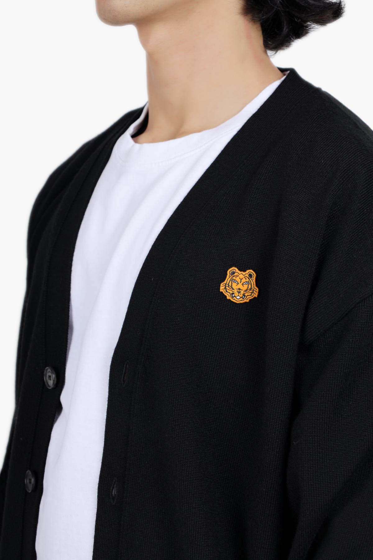 KENZO Men Tiger Crest V-Neck Cardigan in Black 3