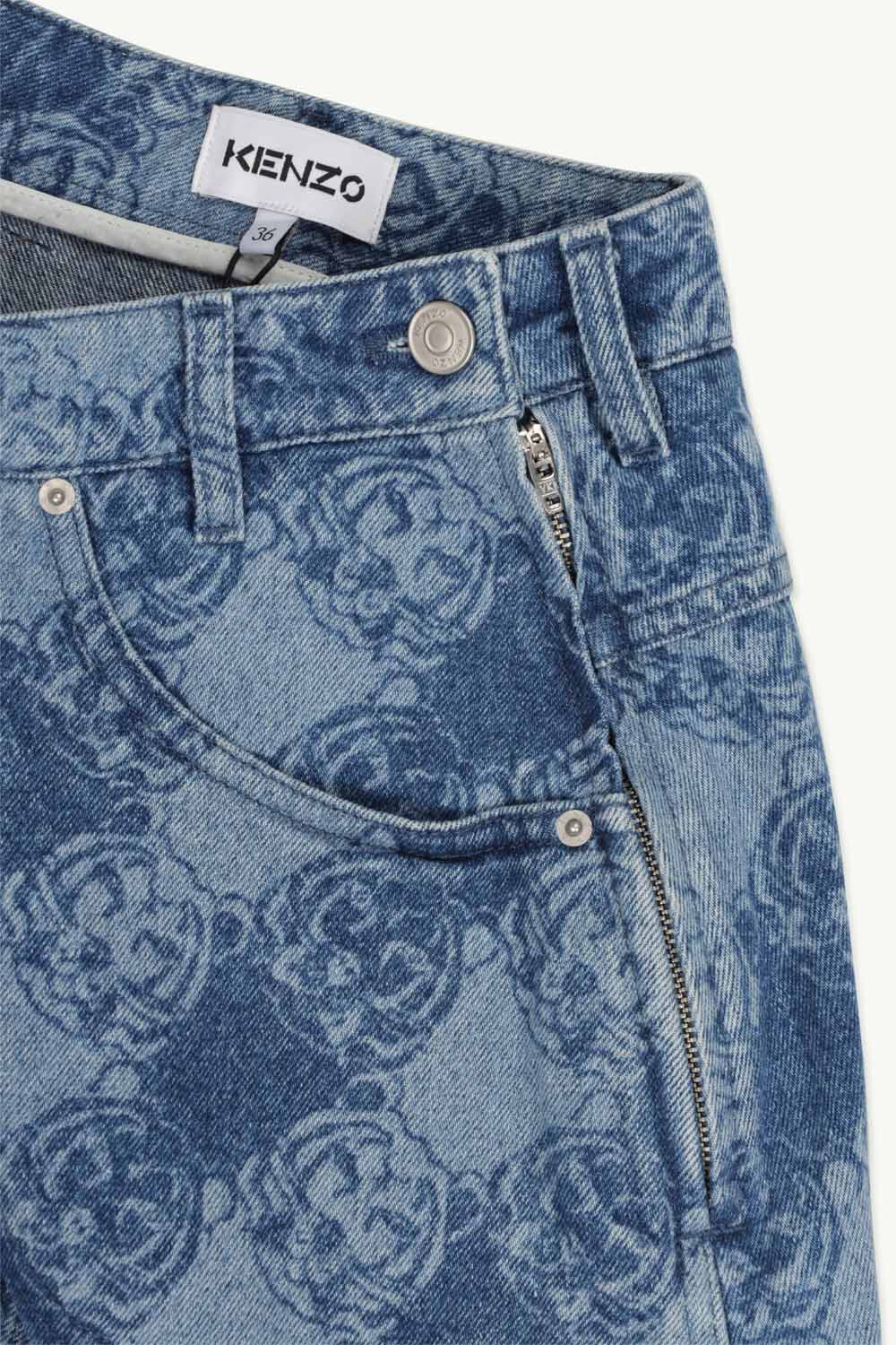 KENZO Women All Over K-Tiger Denim Monogram Miniskirt in Navy Blue 3
