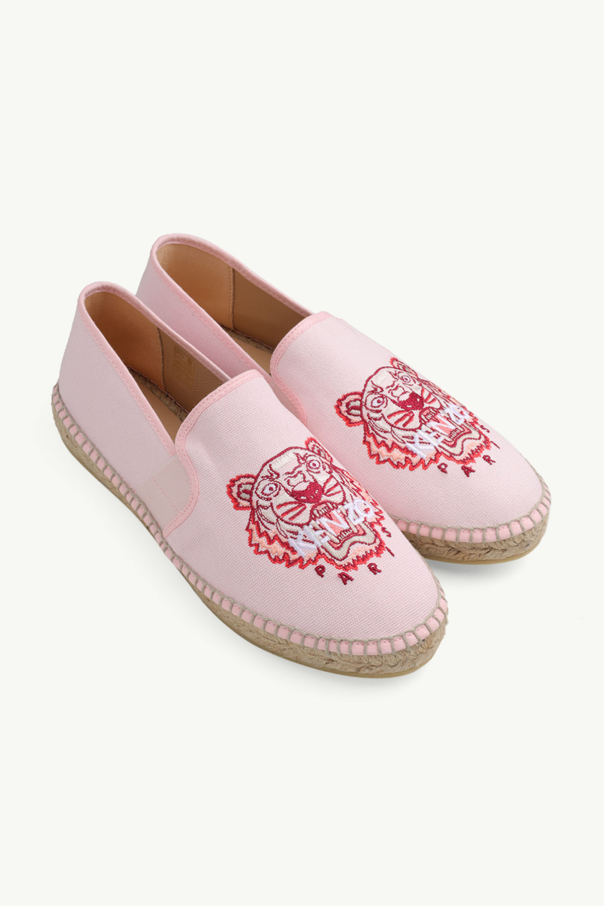 KENZO Women Tiger Espadrilles in Pink/White Canvas with Side 1