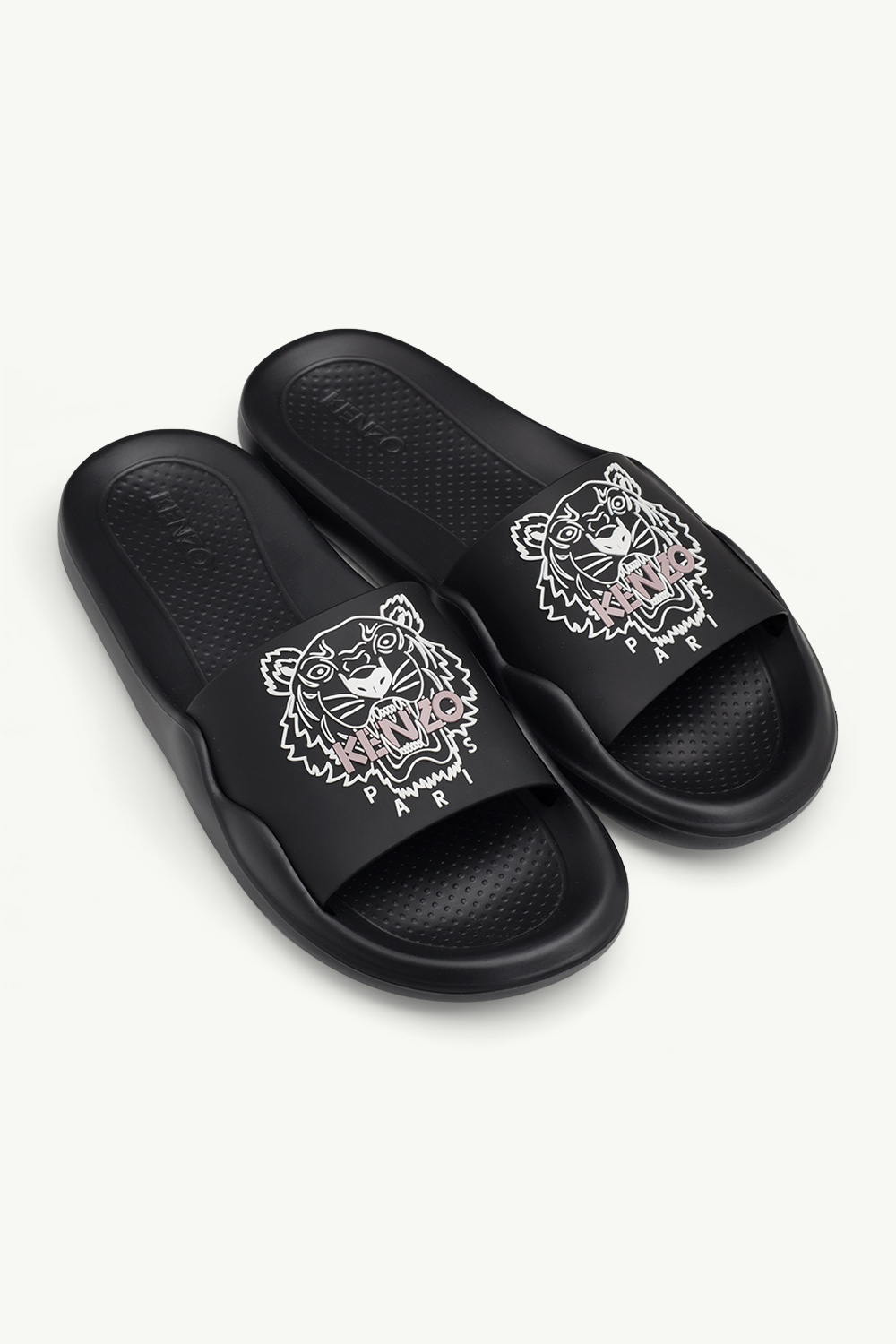 KENZO Women Tiger Pool Slides in Black/Soft Pink 1