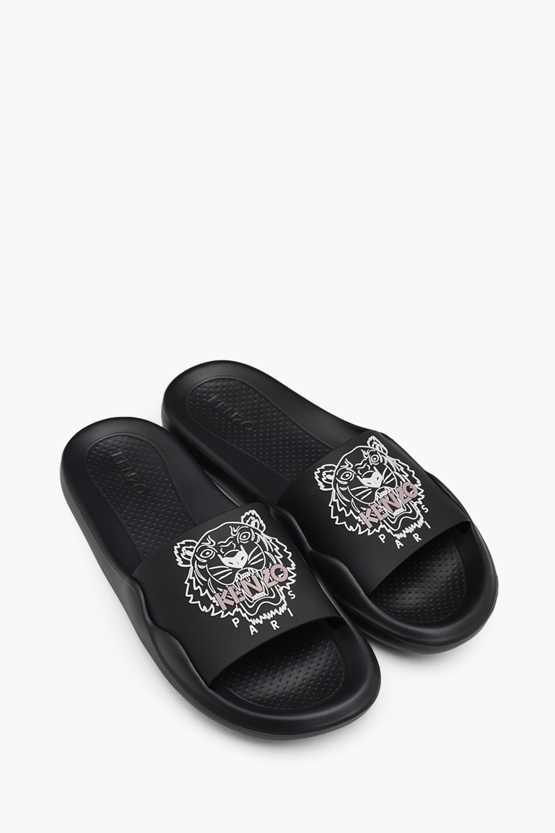 KENZO Women Tiger Pool Slides in Black/Sand 1