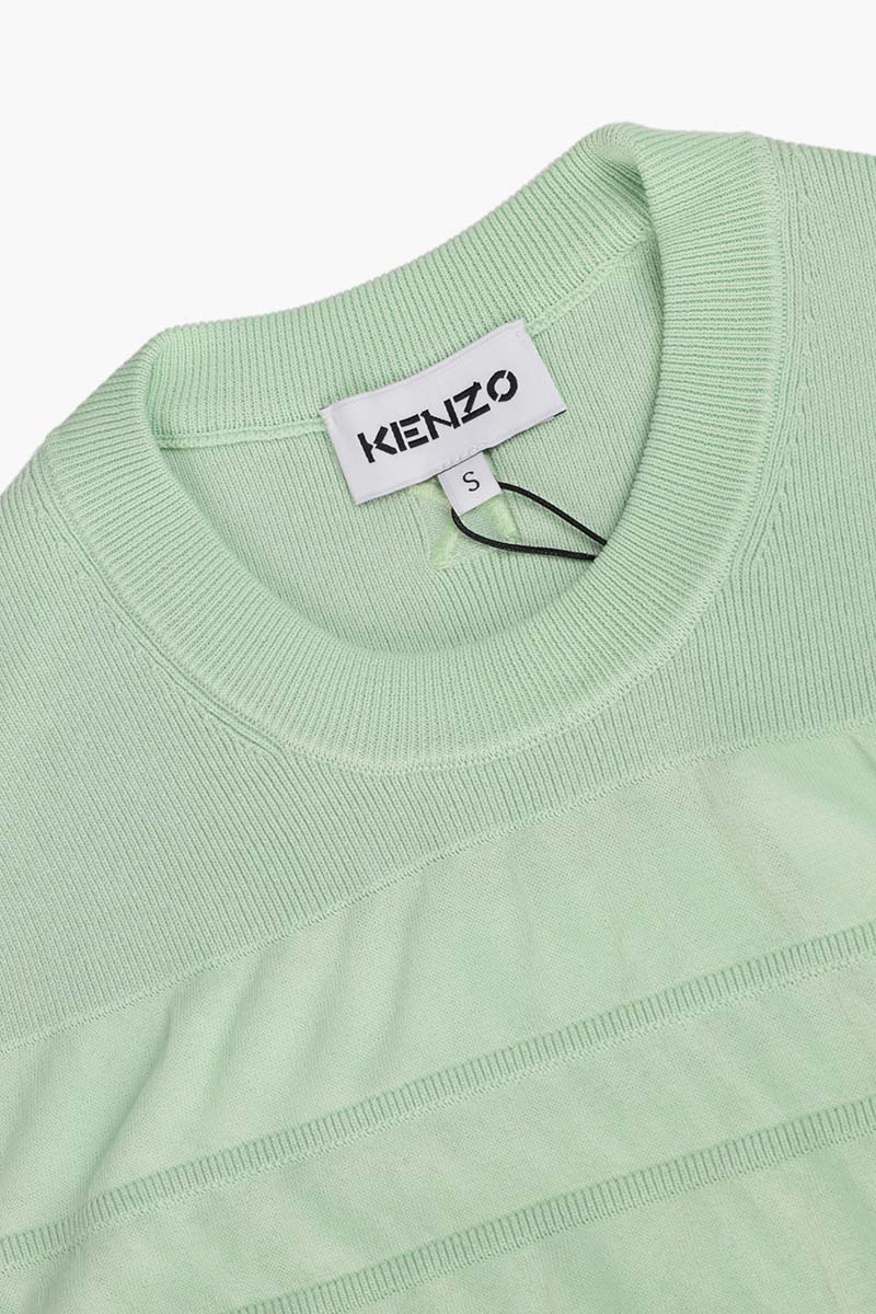 KENZO Women All Over Smocked Short Sleeves Sweater in Almond Green 3