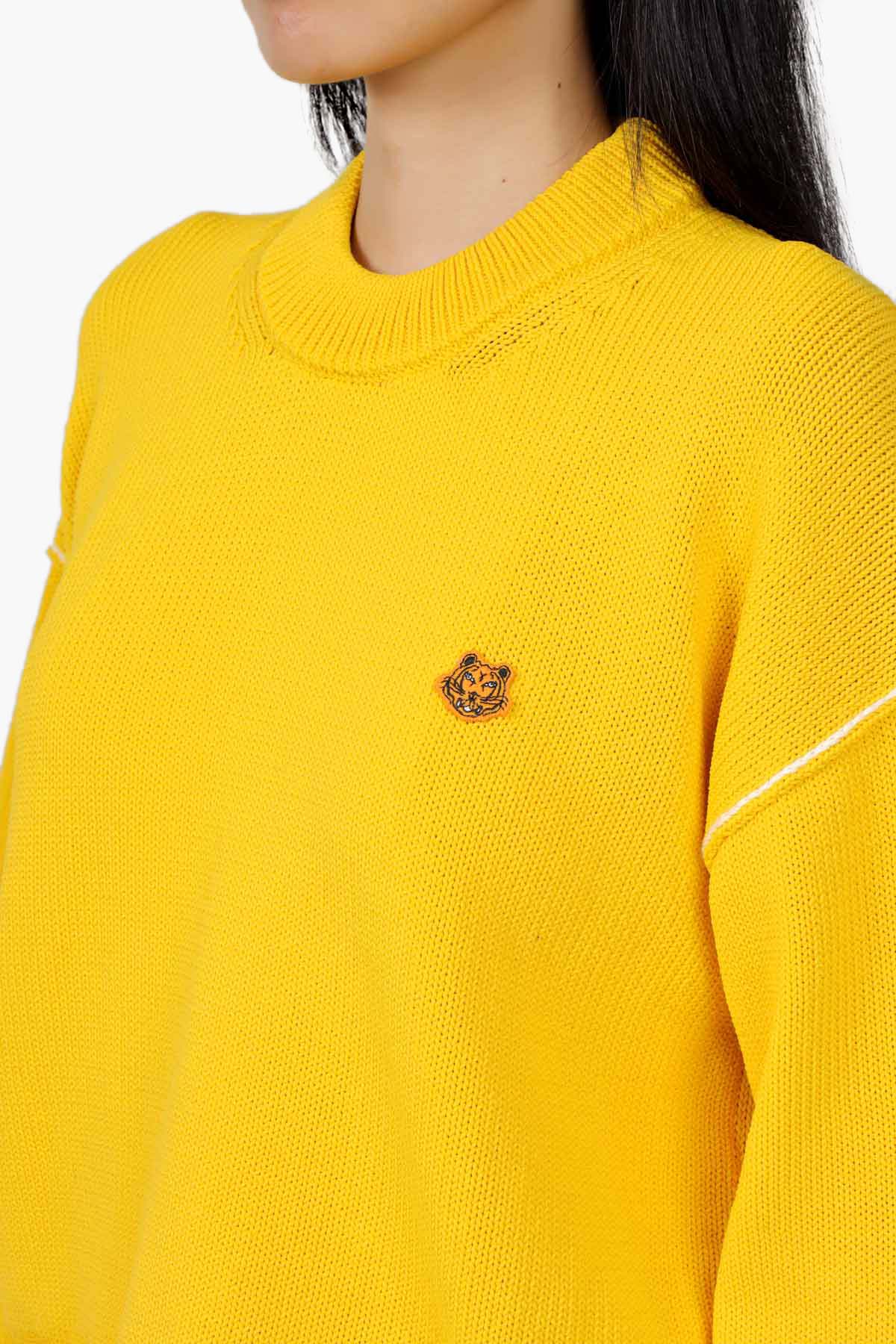 KENZO Women Tiger Crest Jumper in Golden Yellow with Contrasting Seams 3