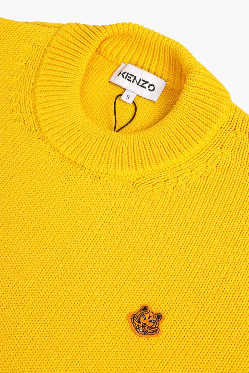 KENZO Women Tiger Crest Jumper in Golden Yellow with Contrasting Seams 4