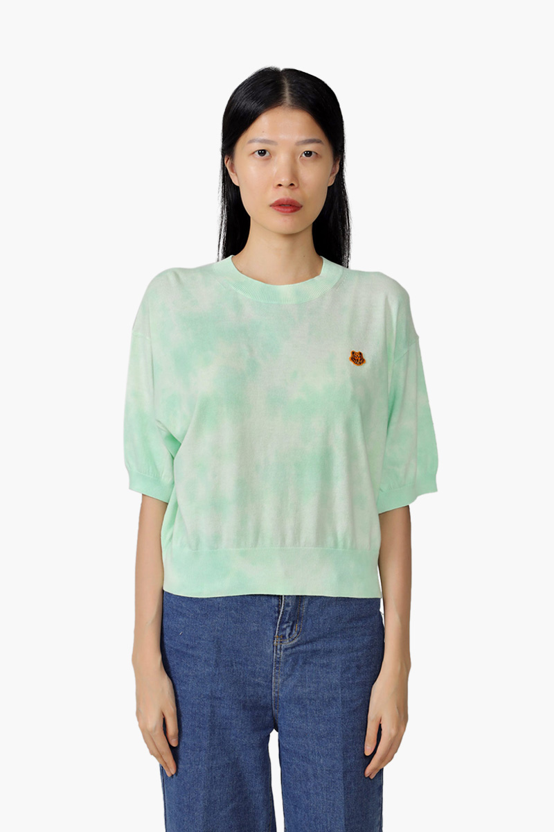 KENZO Women Tiger Crest Tie-Dye Short Sleeves Jumper in Almond Green 0