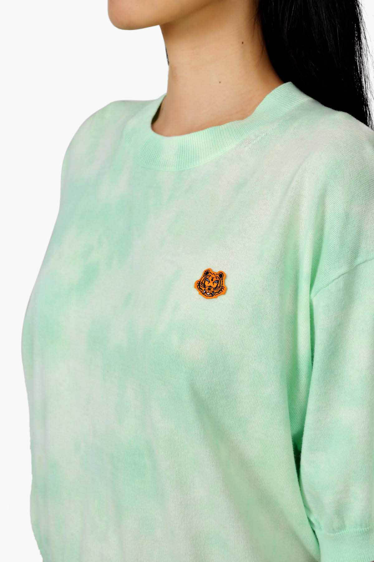 KENZO Women Tiger Crest Tie-Dye Short Sleeves Jumper in Almond Green 3