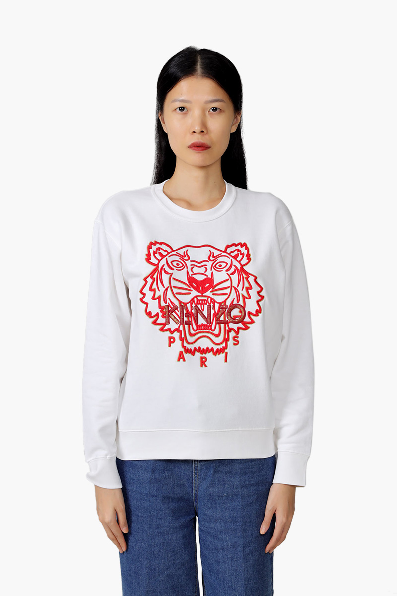 KENZO Women Embroidered Tiger 'The Year of The Tiger Capsule' Sweatshirt in White/Red 0