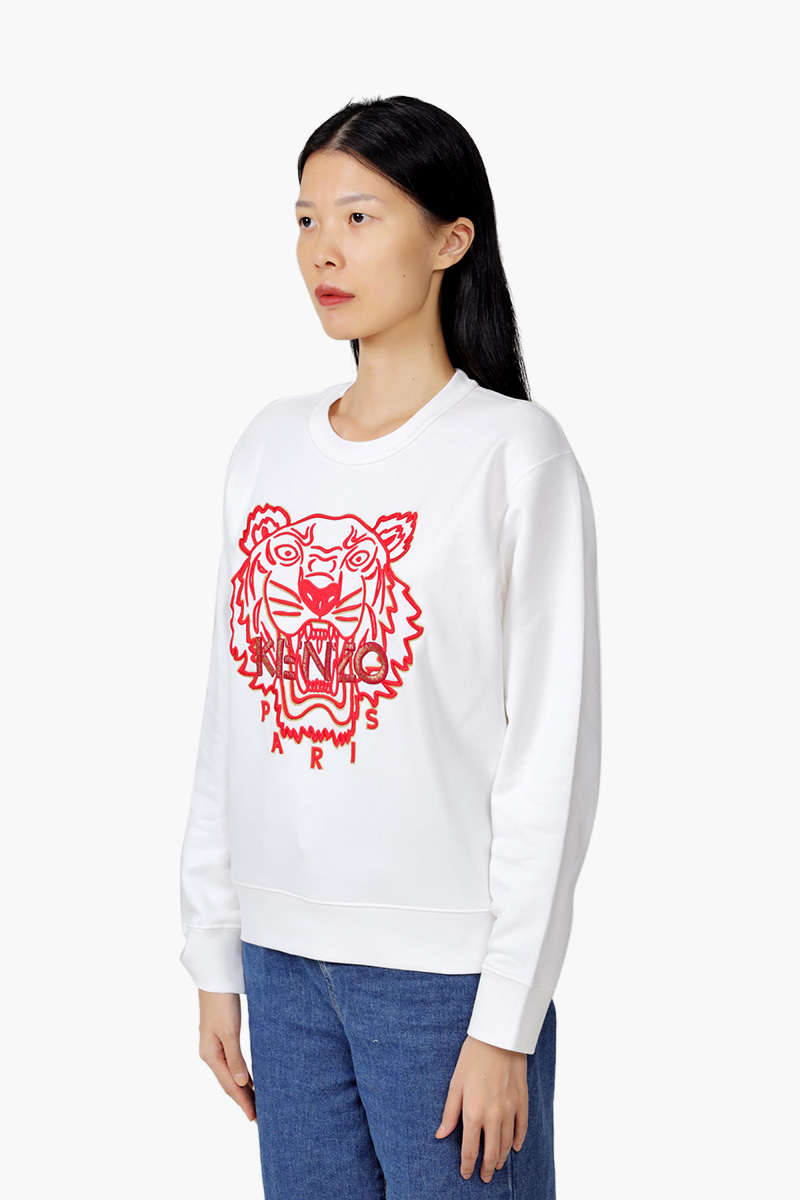 KENZO Women Embroidered Tiger 'The Year of The Tiger Capsule' Sweatshirt in White/Red 2