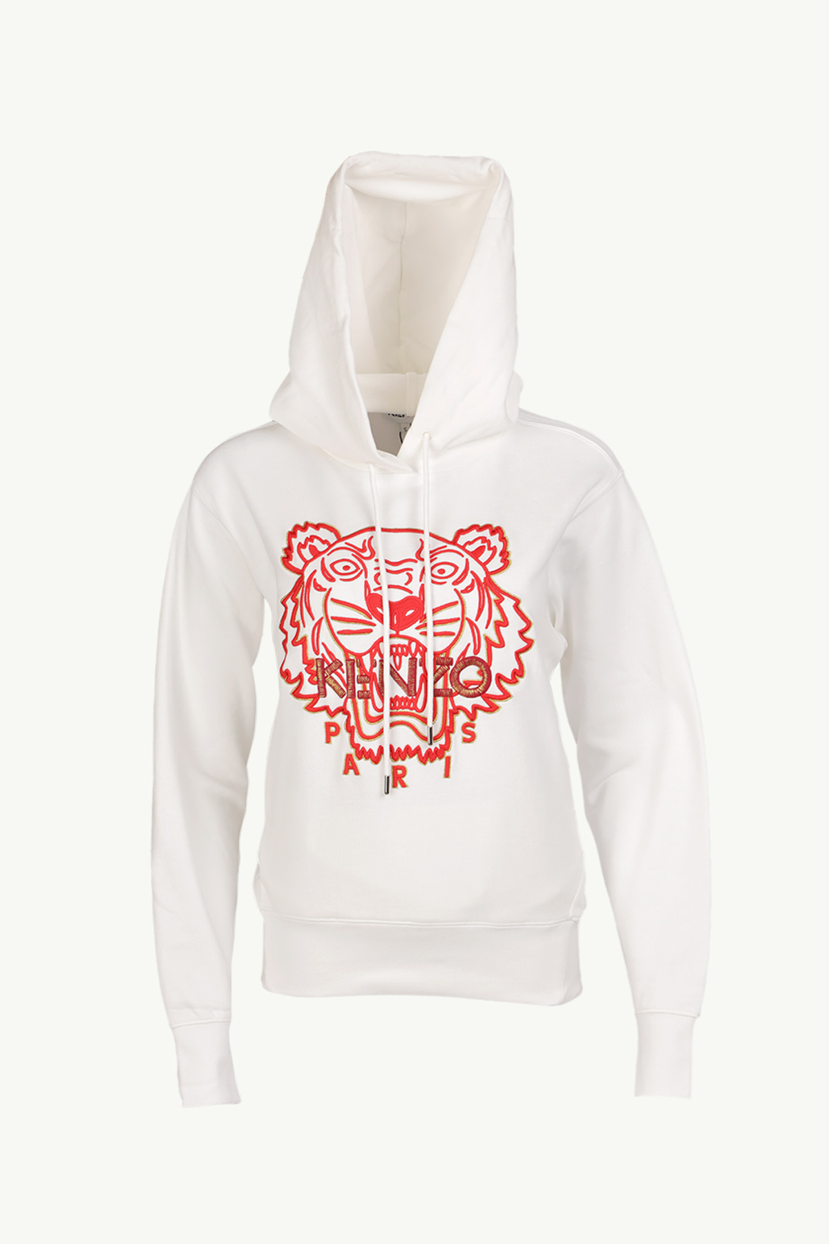 KENZO Women Embroidered Tiger 'The Year of The Tiger Capsule' Sweatshirt in White/Red with Hoodie 0