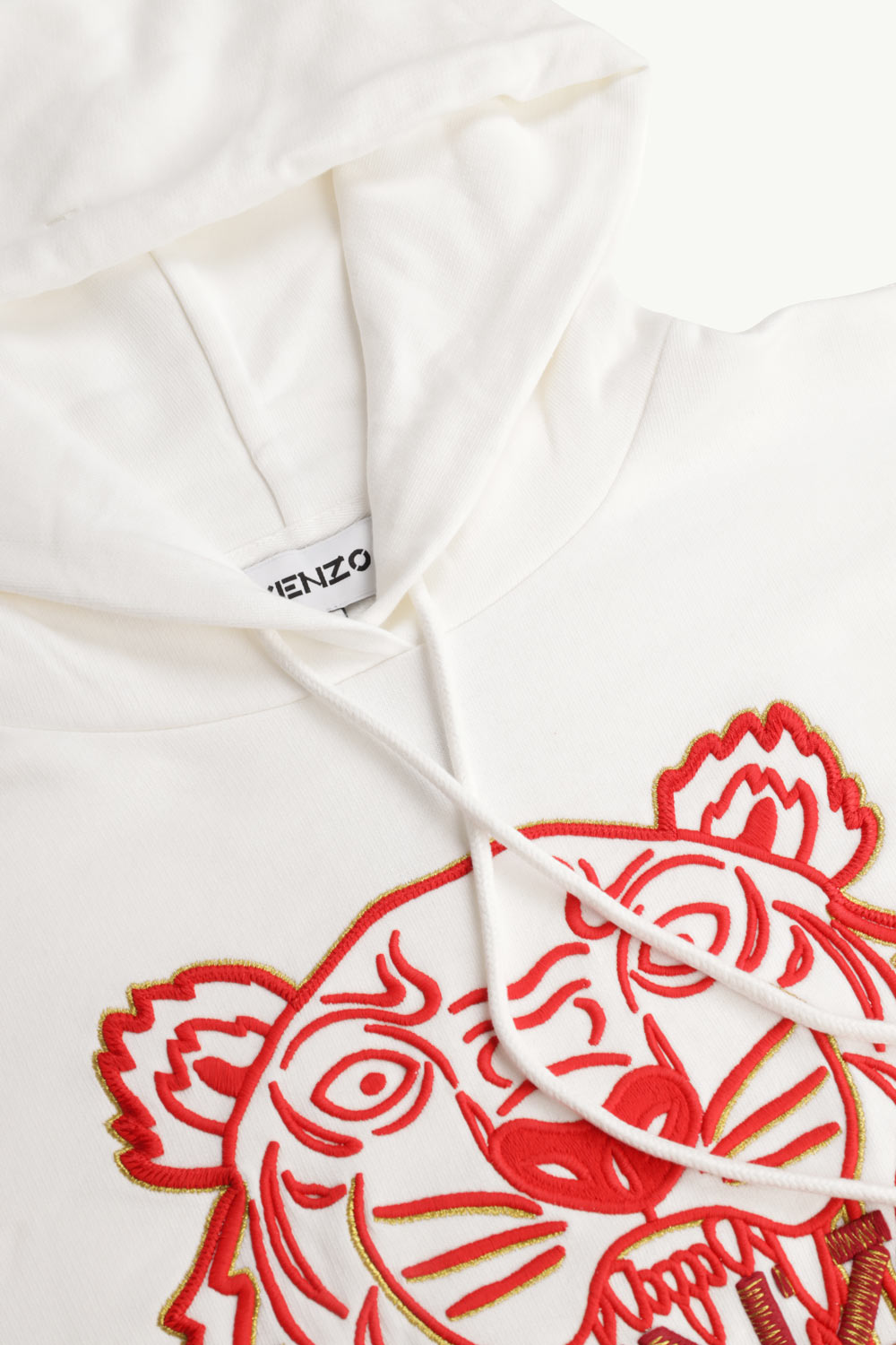 KENZO Women Embroidered Tiger 'The Year of The Tiger Capsule' Sweatshirt in White/Red with Hoodie 3