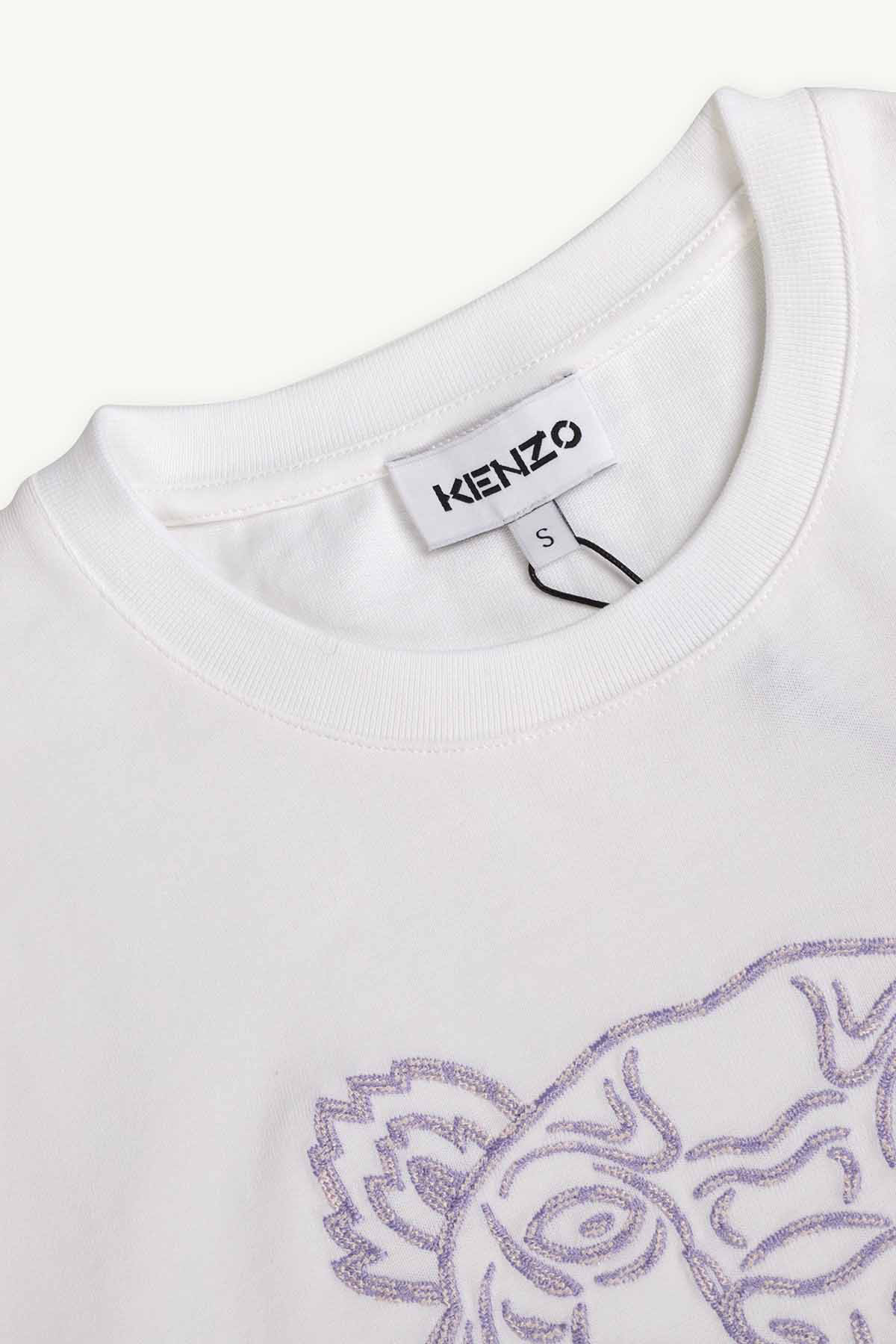 KENZO Women Bicolor Embroidered Tiger Loose T-Shirt in White 3