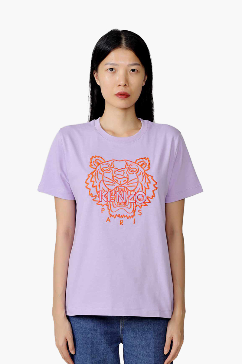 KENZO Women Bicolor Embroidered Tiger Loose T-Shirt in Wisteria 0