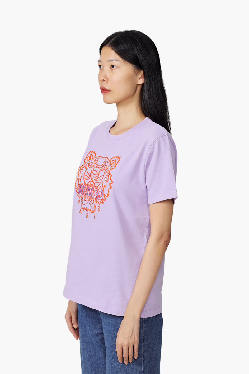 KENZO Women Bicolor Embroidered Tiger Loose T-Shirt in Wisteria 2