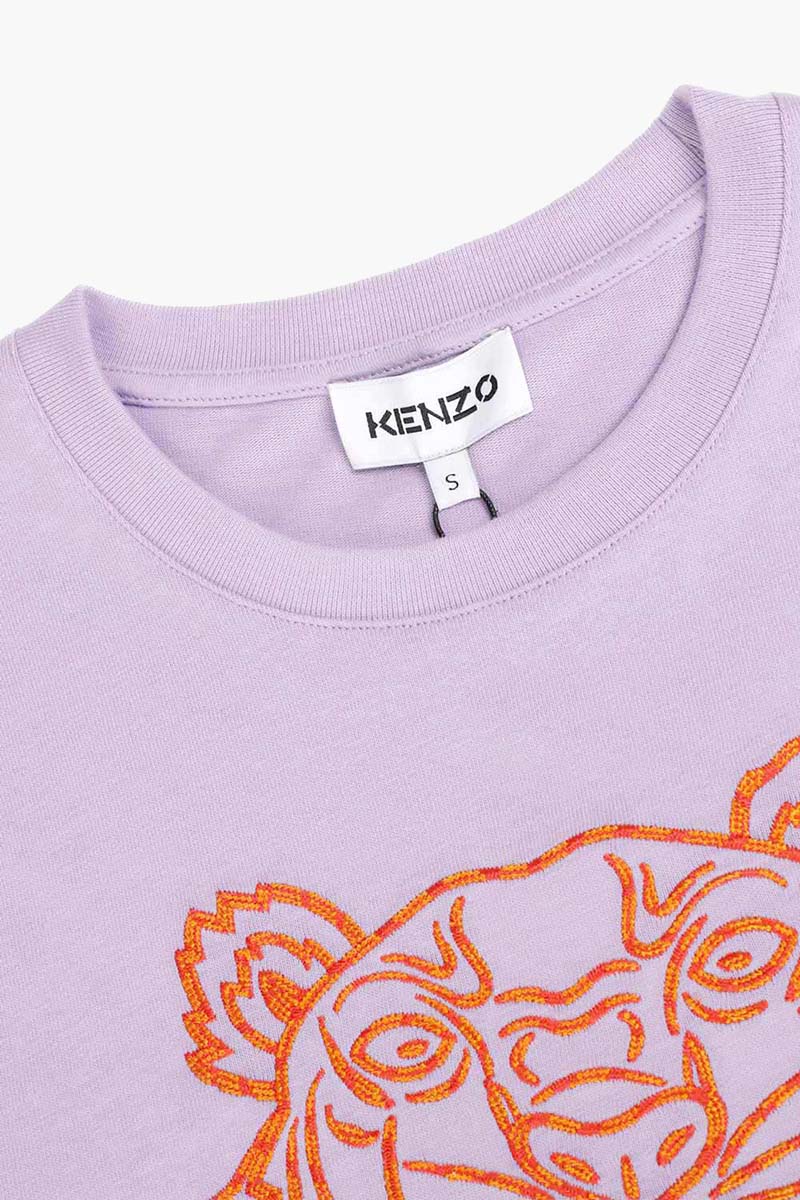 KENZO Women Bicolor Embroidered Tiger Loose T-Shirt in Wisteria 3