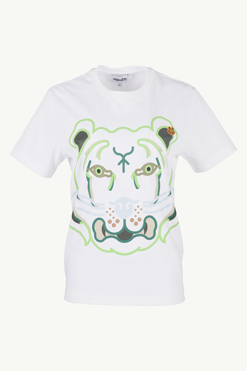 KENZO Women K-Tiger T-Shirt in White/Green 0