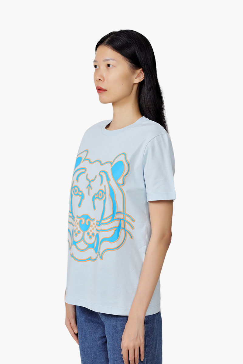 KENZO Women K-Tiger Fit Two Tone Loose T-Shirt in Light Blue 2