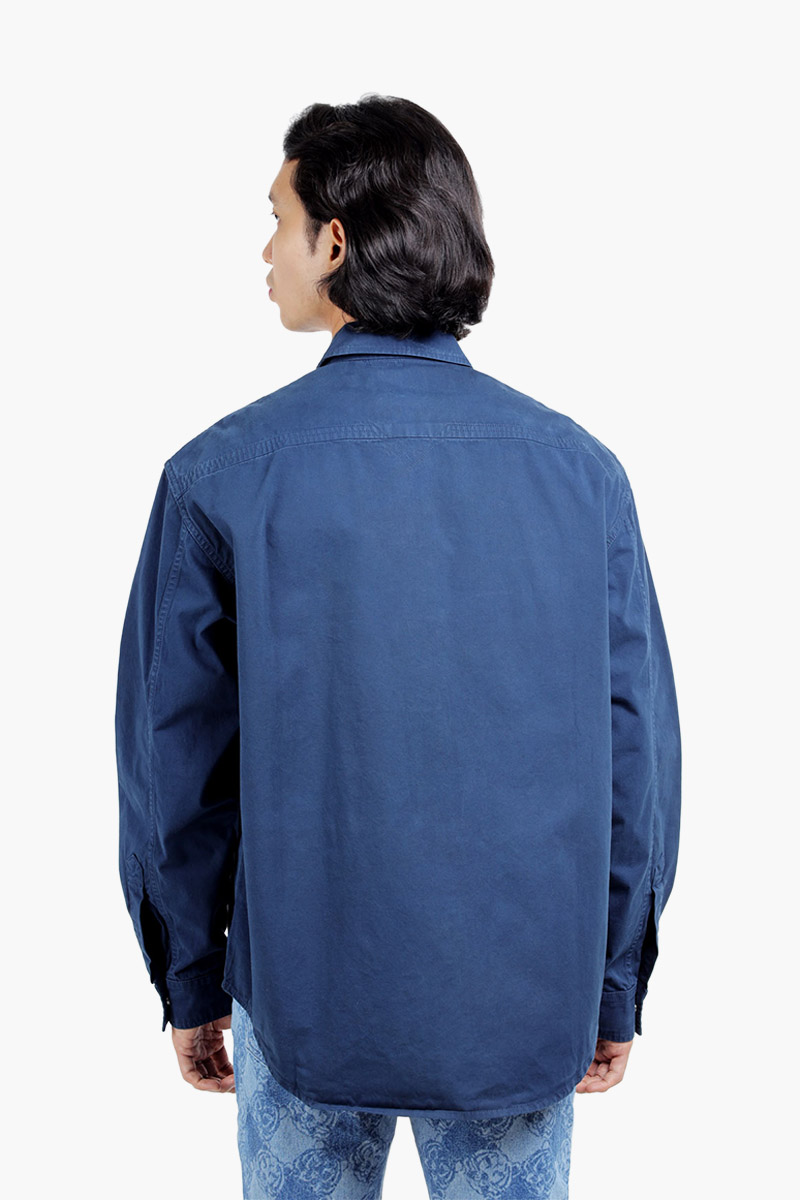 KENZO Men Logo Patch Long Sleeved Shirt in Navy Blue Washed 1