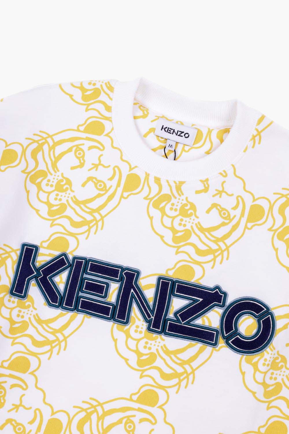 KENZO Men All-Over K-Tiger Monogram Sweatshirt in White/Yellow with 3D Logo 3