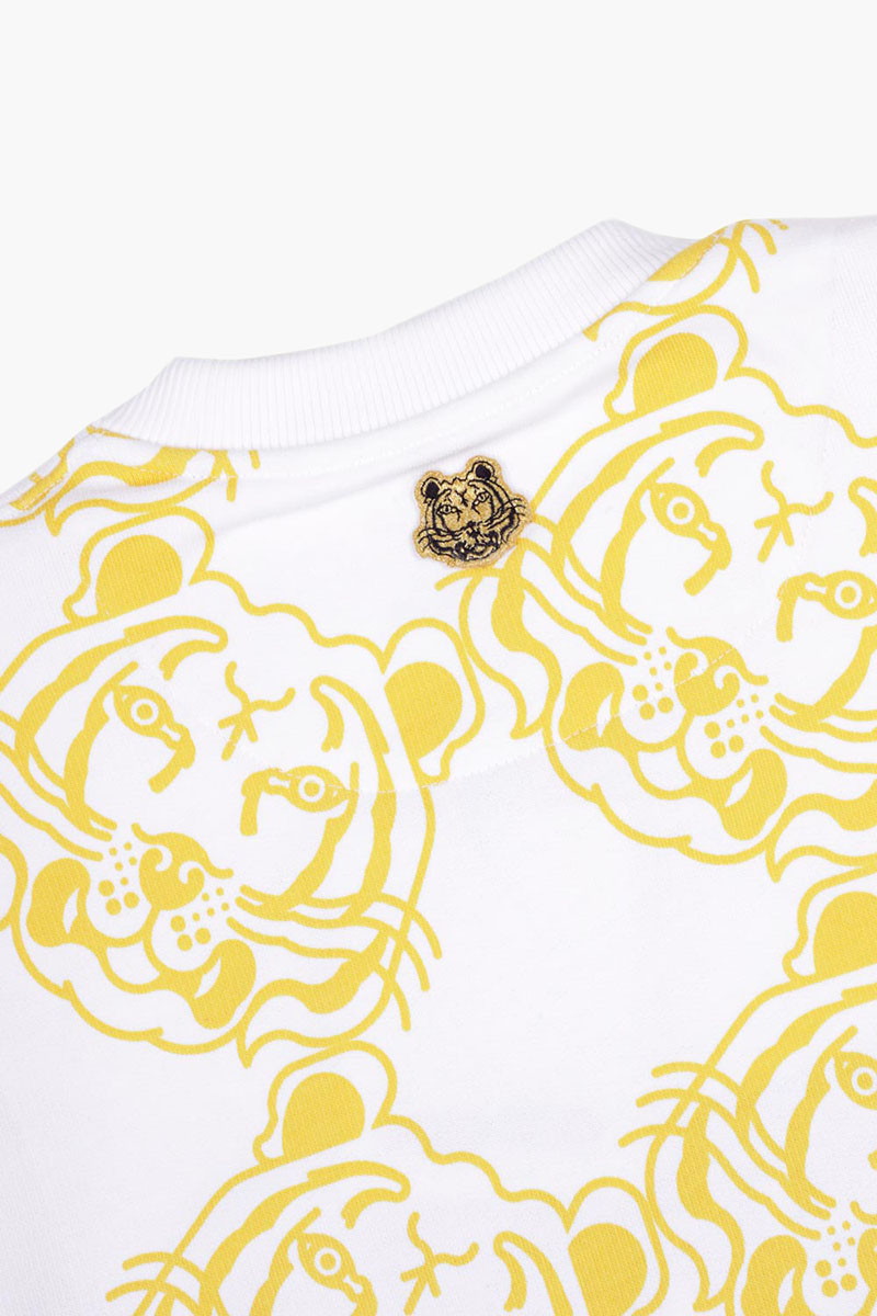 KENZO Men All-Over K-Tiger Monogram Sweatshirt in White/Yellow with 3D Logo 4