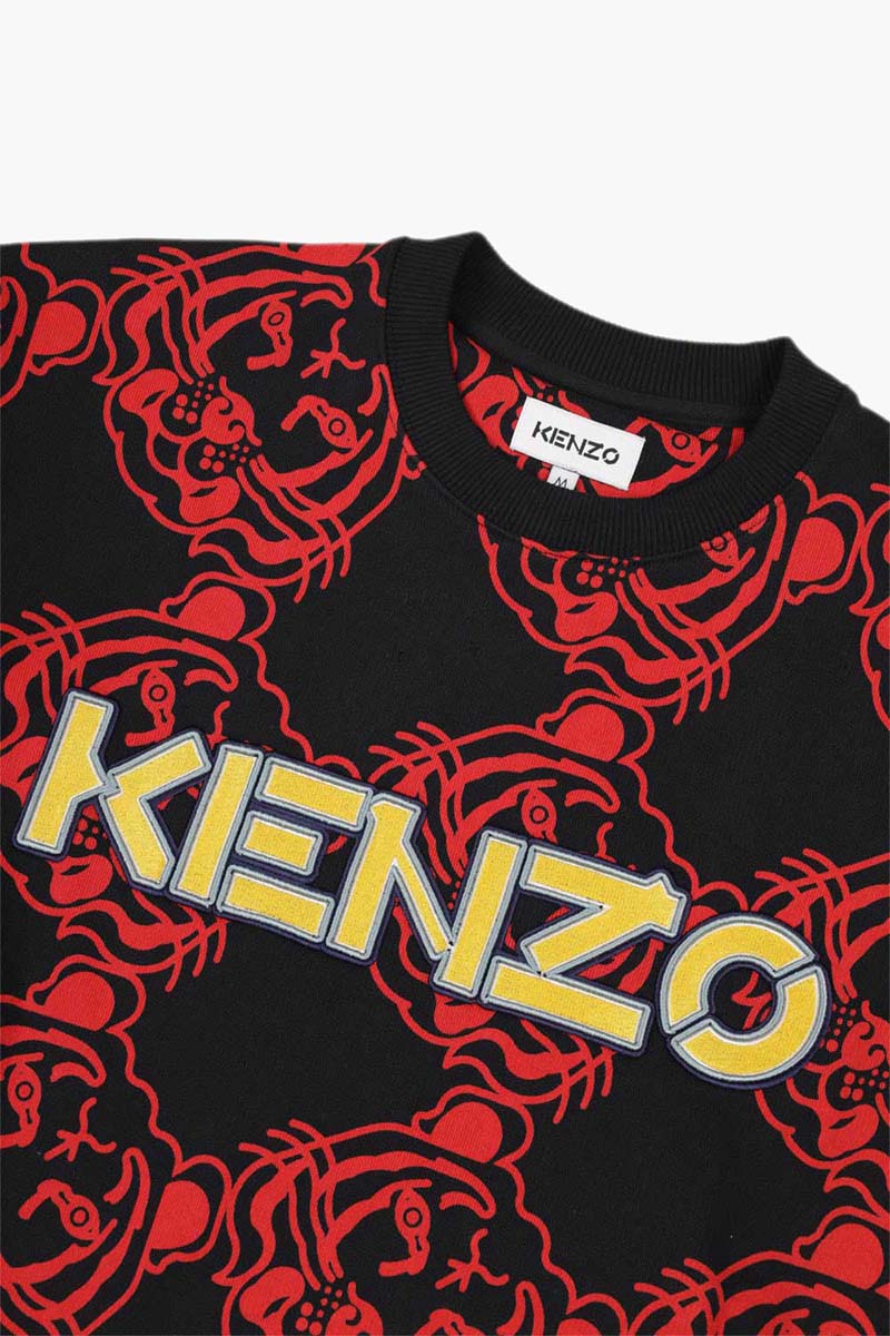 KENZO Men All-Over K-Tiger Monogram Sweatshirt in Black/Red with 3D Logo 3