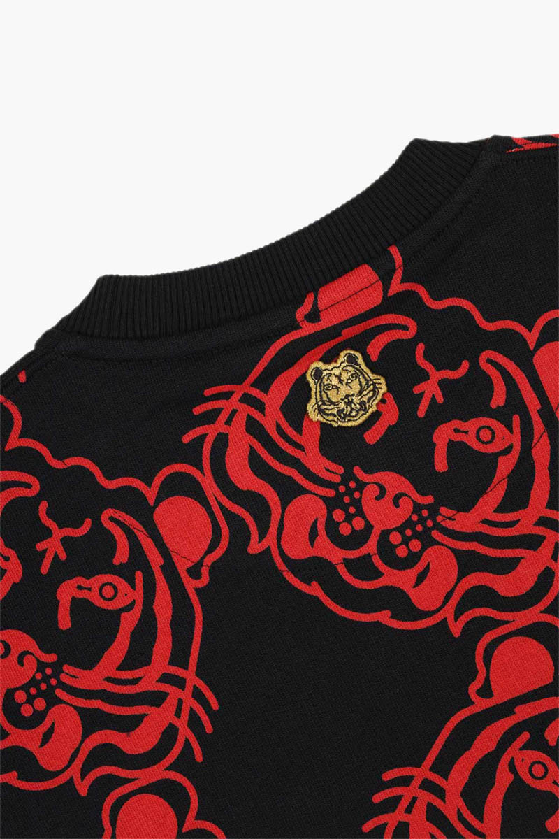 KENZO Men All-Over K-Tiger Monogram Sweatshirt in Black/Red with 3D Logo 4