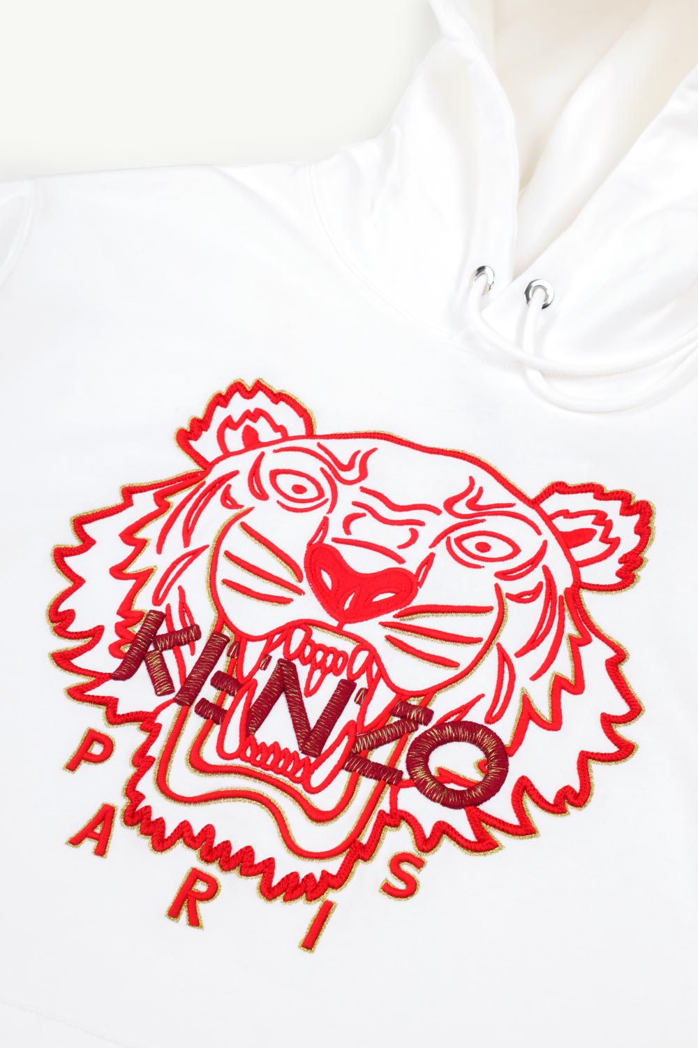 KENZO Men Embroidered Tiger 'The Year of The Tiger Capsule' Sweatshirt in White/Red with Hoodie 2