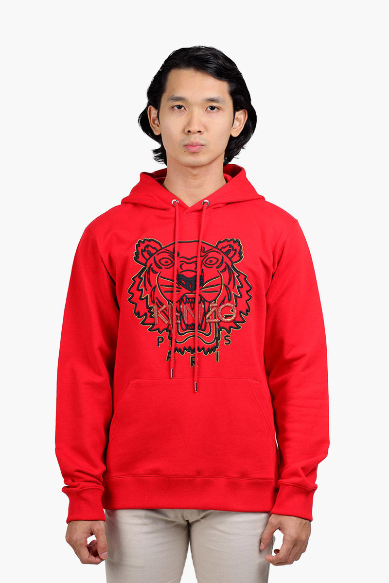 KENZO Men Embroidered Tiger 'The Year of The Tiger Capsule' Sweatshirt in Medium Red with Hoodie 0