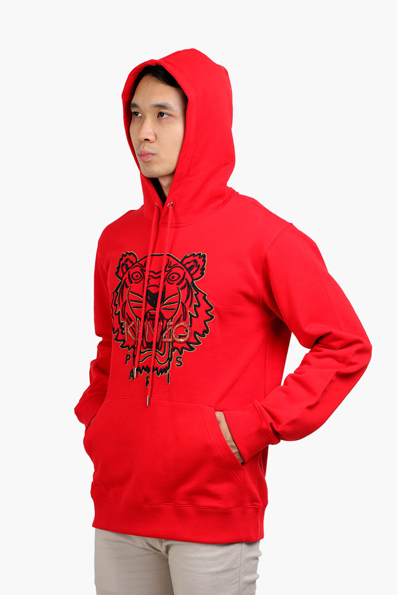 KENZO Men Embroidered Tiger 'The Year of The Tiger Capsule' Sweatshirt in Medium Red with Hoodie 3