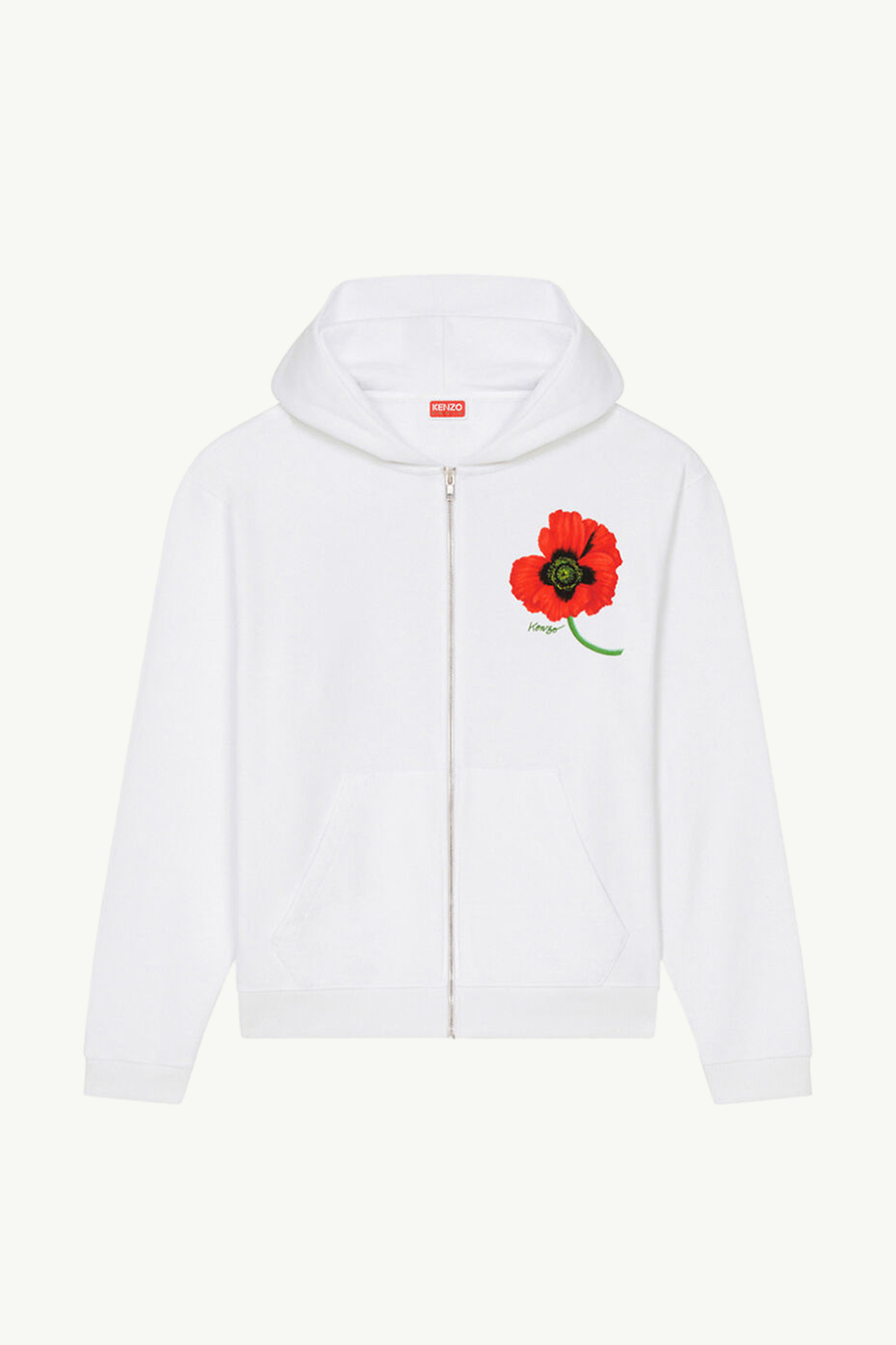 KENZO Women Kenzo Poppy Zipper Sweatshirt in White with Hoodie 0