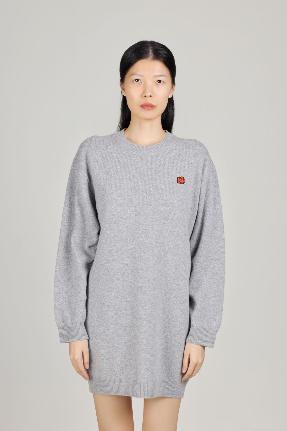 KENZO Women Kenzo Paris Merino Wool Dress in Misty Grey with Boke Flower Badge 1