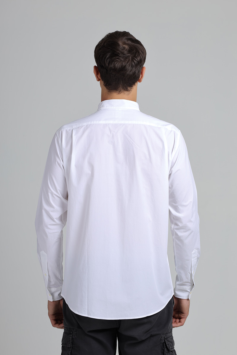 KENZO Men Kenzo Poppy Poplin Long Sleeves Shirt in White with Stand-Up Collar 1
